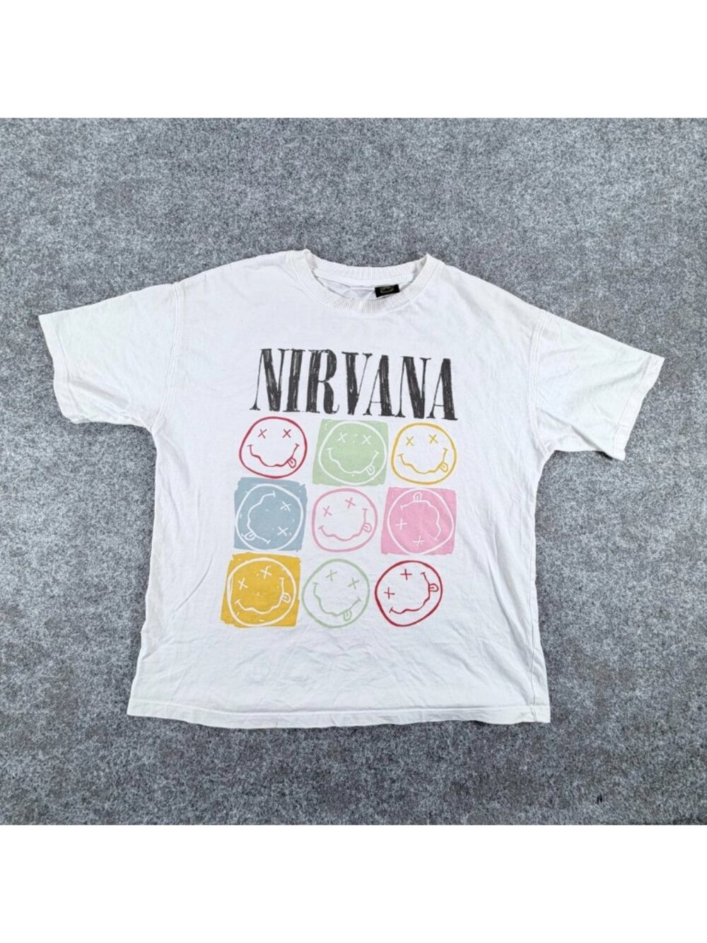Zara Nirvana T-Shirt Womens 11-12‎ White Never Mind Smiley Faces Graphic Tee